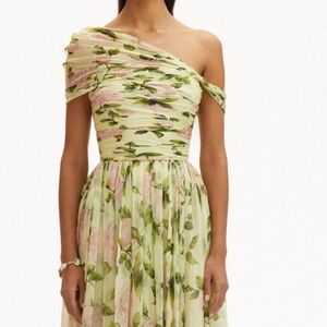 One-Shoulder Floral Maxi Skirt in Pale Green and Pink